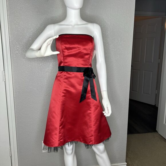 Vtg Jessica Mcclintock Gunne Sax Dress Size 8 Strapless Fit Flare Red Black NWOT - Picture 2 of 8